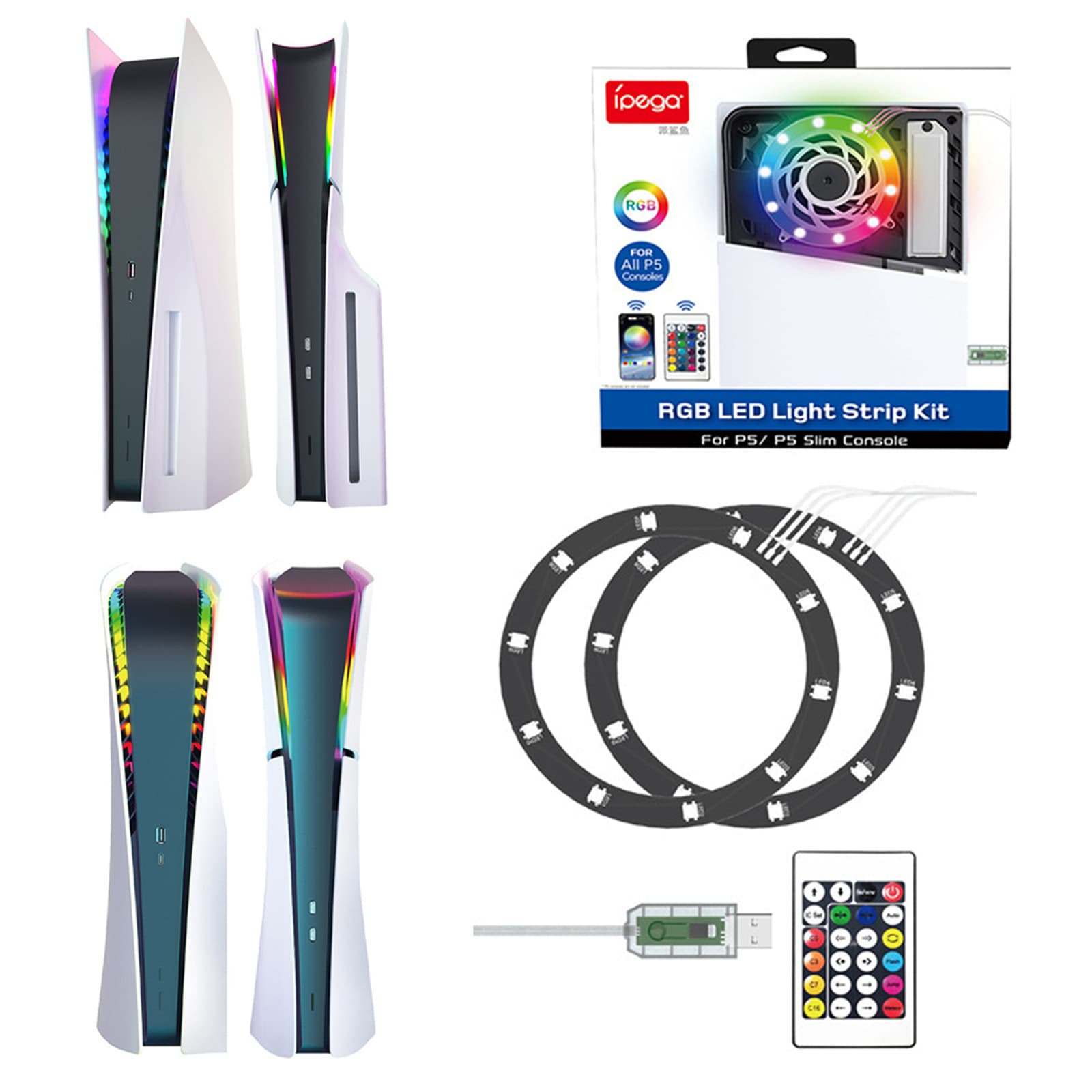 Universal colorful decorative light ring for PS5/Slim/Pro game console PS5 ambient light RGB colorful marquee