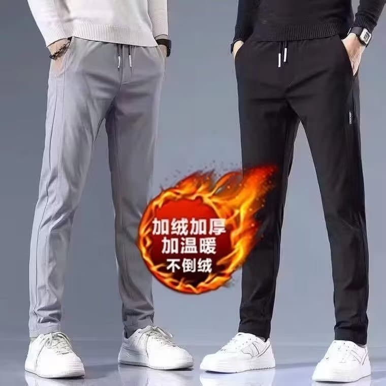 Black Label Fleece Pants Men's Autumn/Winter Korean Style Large Size Slim Fit Heightening Straight Leg Business Casual Long Pants Factory Stock.