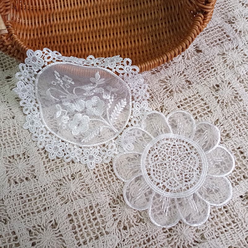 Organza embroidered round coaster embroidered cloth patch DIY lace accessories