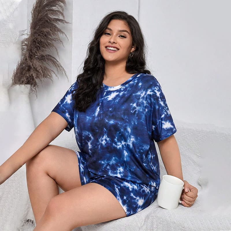 Plus Size Women's Sleepwear Set Summer Comfortable Breathable Home Clothes Casual Short Sleeve Round Neck Milk Silk Polyester
