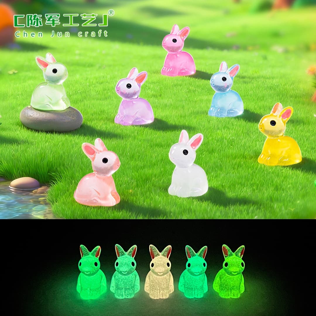 Cross-border New Miniature Glow-in-the-Dark Bunny Cute Figurine, DIY Garden Landscape Decoration, Desktop Ornament