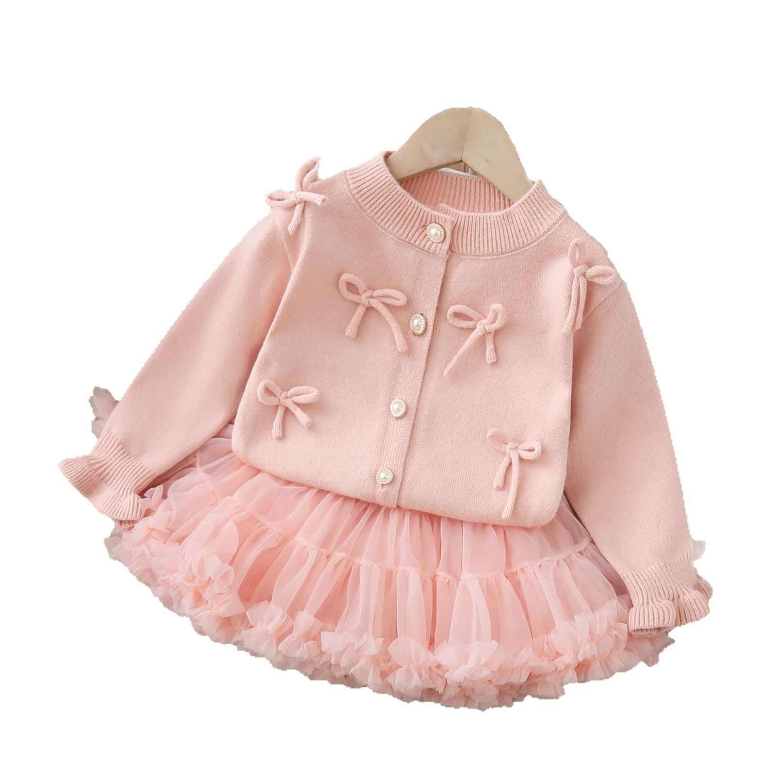 Girls' Spring Two-Piece Set - Aisha Princess Tutu Skirt, New Fall/Winter Baby Girl Korean-Style Knit Cardigan