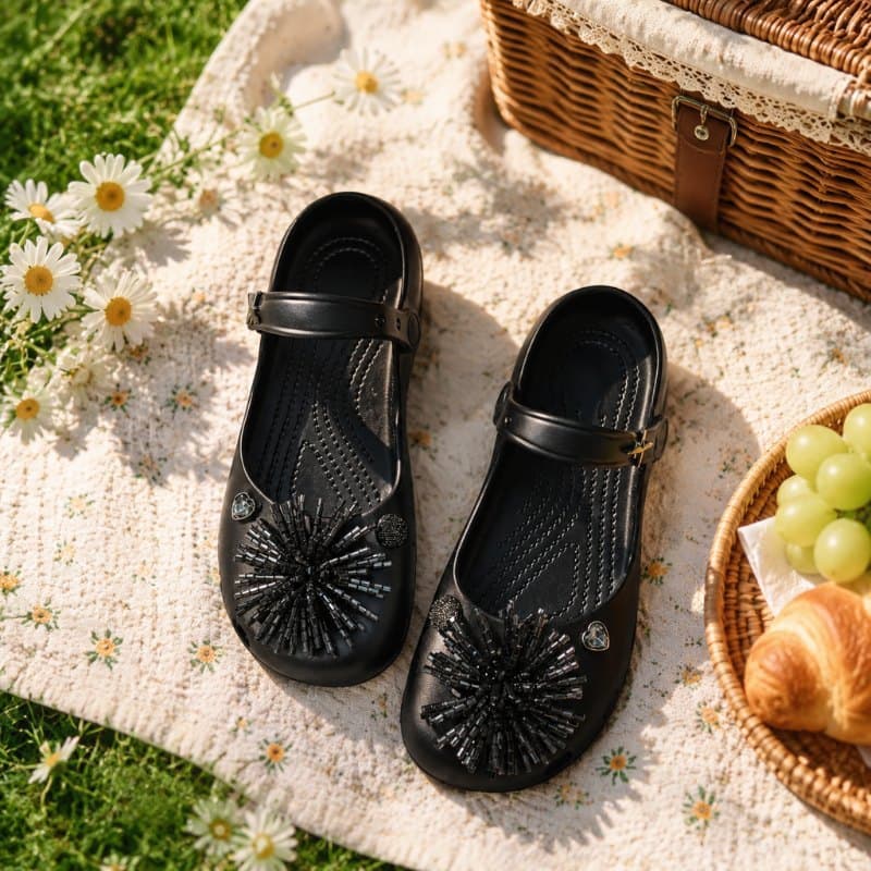 Crystal Mary Jane Ballet Shoes Sandals Women's Crocs Women's Outdoor One-Strap Sandals Beach Shoes Home Slippers Women