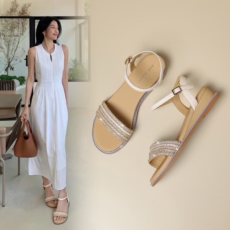 Zhr Thick-Soled Sandals for Women 2026 Summer New Retro Style Sandals to Match with Skirts Woven Shoes Versatile Beach Sandals