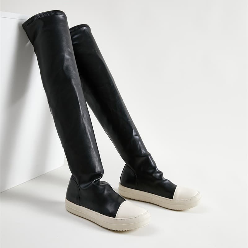 Cross-border Over-the-Knee Boots Women 2024 Autumn Winter Plus Size Knee-High Boots Versatile Simple Fleece-Lined Warm Stretch Trendy Boots