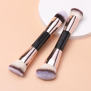 Cross-Border Hot Selling Dual-Ended Multi-Functional Foundation Blush Brush Three-Color Soft Bristle Makeup Tool Contour Nose Shadow Brush Makeup Brush