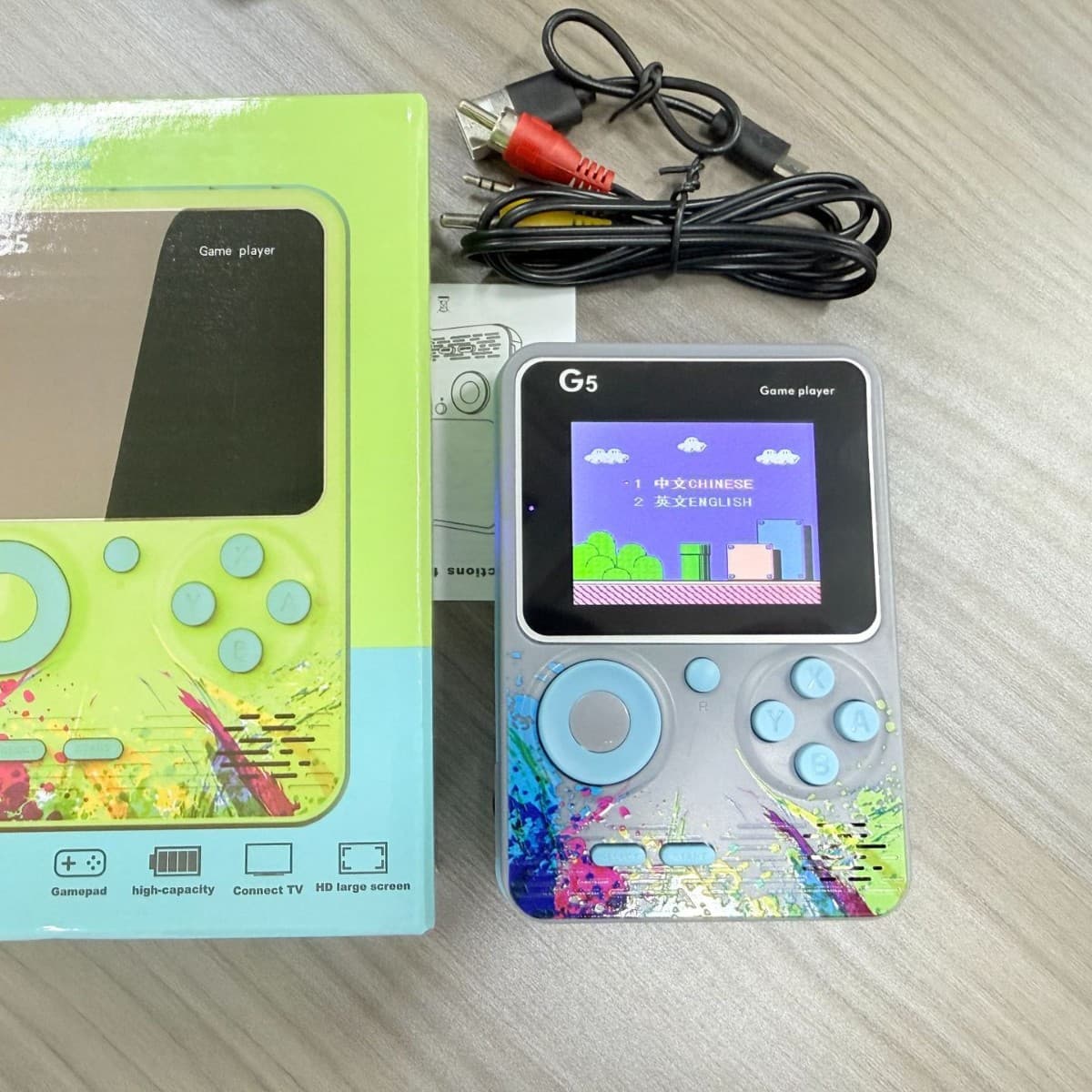 New Handheld Console G5 Game System, Two-Player TV Console, Contra FC Classic, Large Screen, Macaron G500-in-1