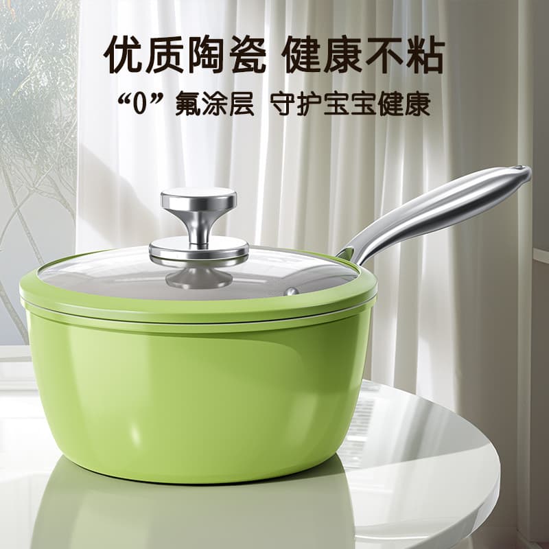 Wholesale Avocado Green Small Milk Pot Ceramic Non-Stick Baby Food Pot, Multi-functional Soup Pot for Frying and Boiling