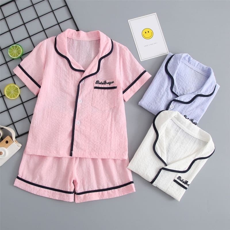 Children's Spring/Summer Cotton Short Sleeve Shorts Pajama Set for Boys and Girls Cotton Gauze Homewear for Toddlers and Older Kids