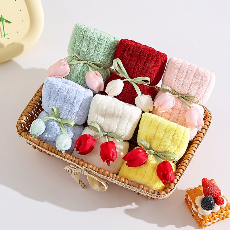 Coral Velvet Towel Roll Tulip High-End Souvenir Wedding Birthday Full Moon Return Gift Opening Event Gift