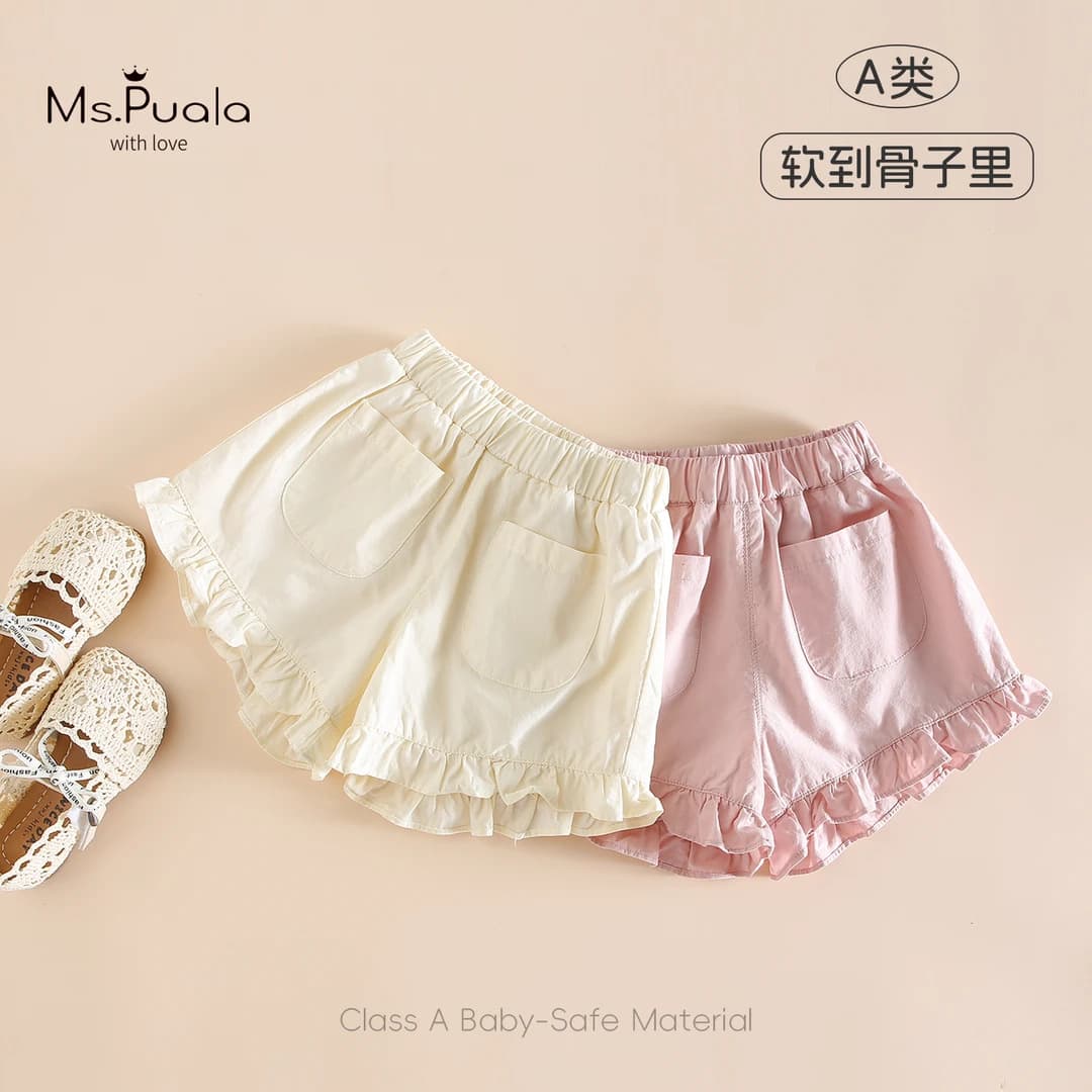 Summer Fairy Cotton Baby Toddler Pants 26 Summer Solid Casual Shorts for Girls with Lace Trim Thin Shorts
