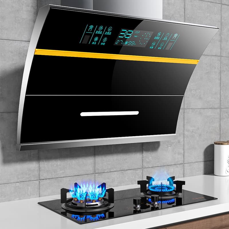 Wholesale high suction range hood for home kitchen side suction dual motor small automatic cleaning exhaust hood.