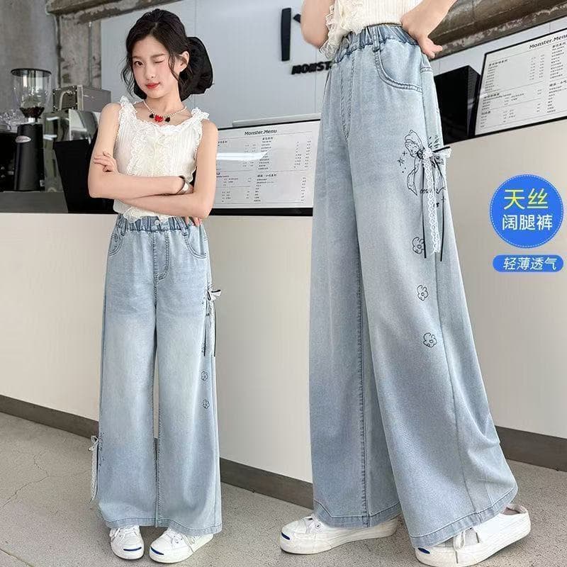 Girls' pants summer thin children's trousers medium and large children's wide-leg pants girls junior high school students spring and autumn straight jeans