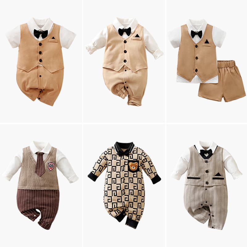 Baby Boy Gentleman Outfit Korean Style Infant Jumpsuit Long-Sleeve Romper Children's Clothing Spring and Autumn Melard Newborn Crawling Suit