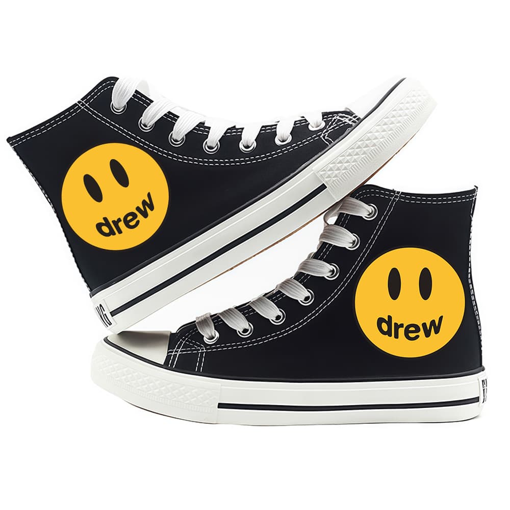 Cross-Border Dropshipping Cartoon Smiley Face Printed Canvas Shoes Student Sneakers Funny Expression Fashion Cartoon Couple High-Top Shoes