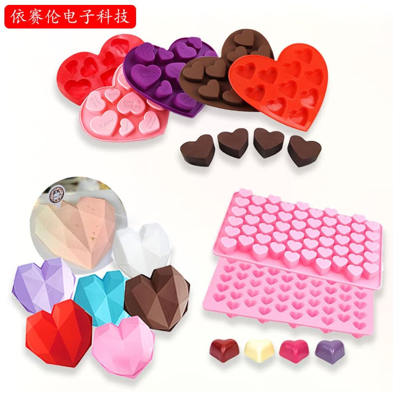 Silicone Heart Chocolate Mold Ice Cube Tray Jelly Pudding Gummy Cake Baking Mold Diamond Heart Shape Mold