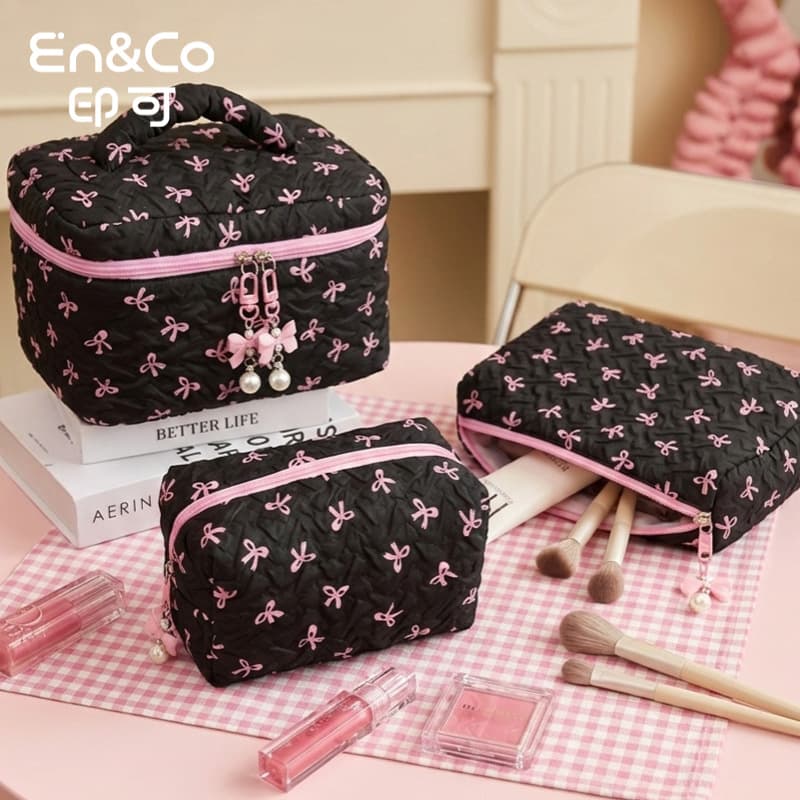 New bow cosmetic bag, large capacity, high-end clutch bag, female manicure handbag, cosmetics storage bag