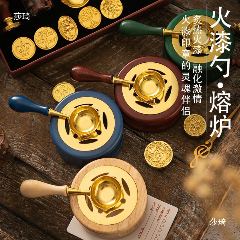 Seal Wax Melting Pot Spoon Wax Melting Tool Wax Seal Stamp Accessories Wooden Handle Wax Spoon Wax Melting Furnace Cheap Set