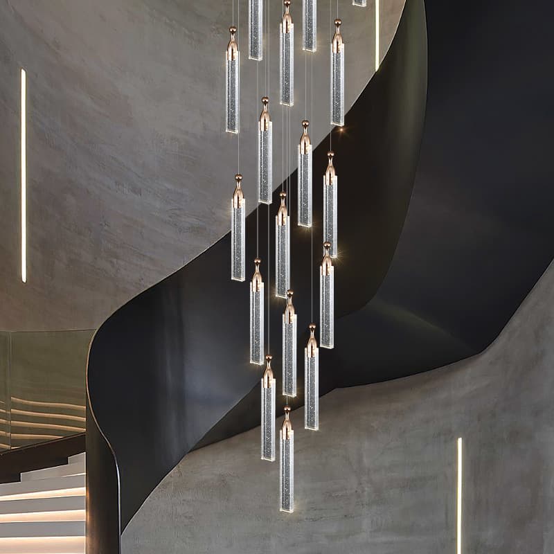 Villa spiral staircase long chandelier modern light luxury crystal duplex stairwell loft chandelier Guangdong Zhongshan lighting