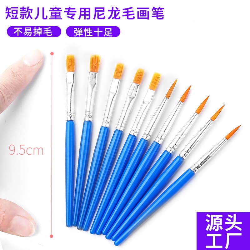 Wholesale Children's Nylon Oil Painting Brush Short Flat Head Brush for Painting Art Supplies Gouache Acrylic Liner Brush