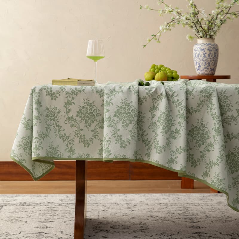 Tablecloth French retro embroidery tablecloth atmospheric green coffee table cloth rectangular tablecloth light luxury and high-end