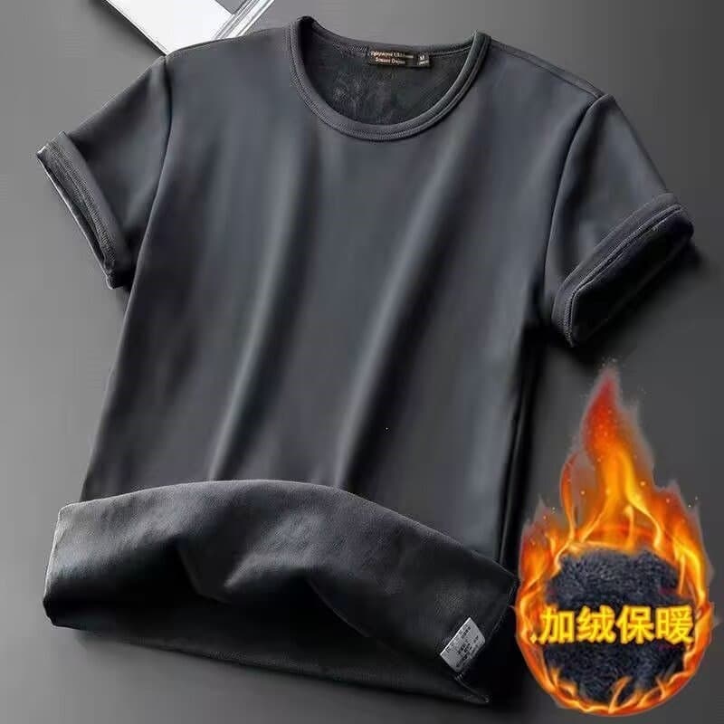 New Winter Men's Fleece Lined Short Sleeve T-Shirt Base Layer Thermal Underwear Half Sleeve Top Men's Loose Fit