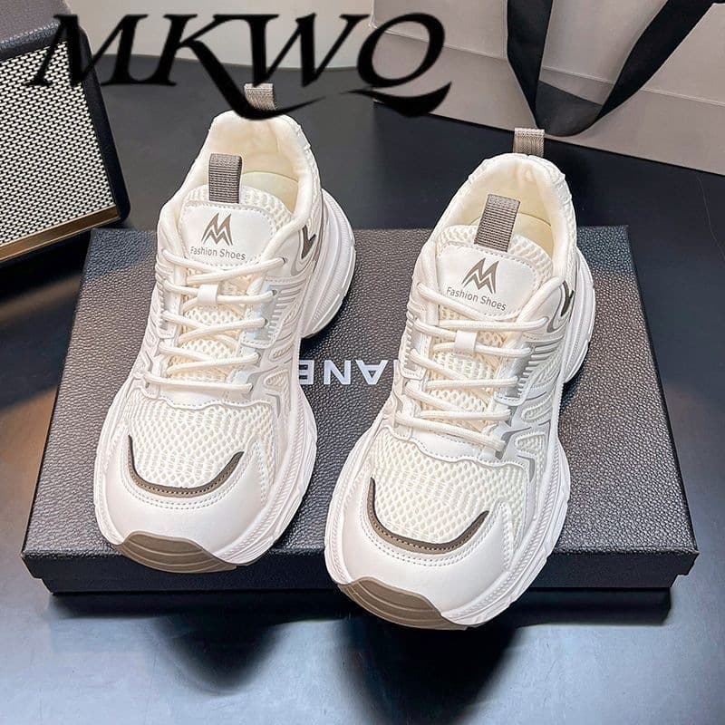 MKWQ Export Original Stock Genuine Leather Dad Sneakers Autumn New Women's Running Casual Sports Shoes Thick Sole