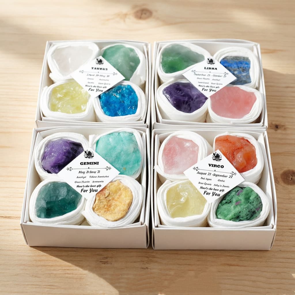 Cross-Border 12 Zodiac Natural Crystal Rough Stone Kit Mineral Specimen Box Chakra Cleansing Stone Aromatherapy Stone Holiday Science Gift