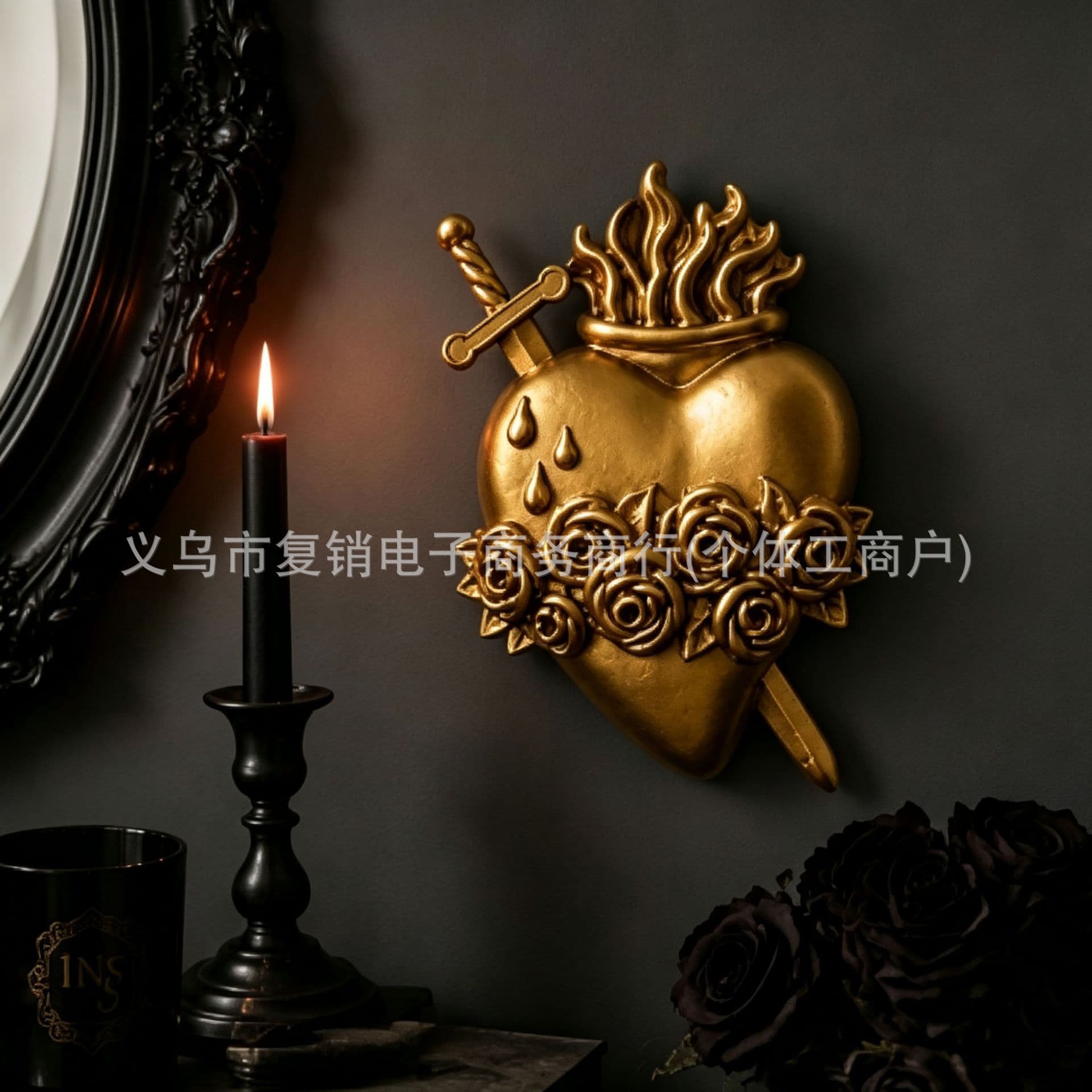 Cross-border Amazon popular love pendant retro dark thorns cross niche pendant golden holy sword rose