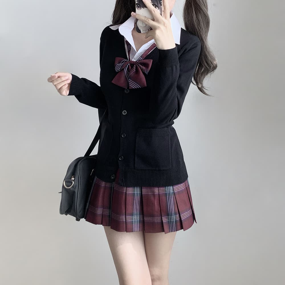 Original JK Waist-Cinching Cardigan Sweater, Solid Color Japanese Uniform School Style Long-Sleeve Knitwear, Autumn/Winter Women's