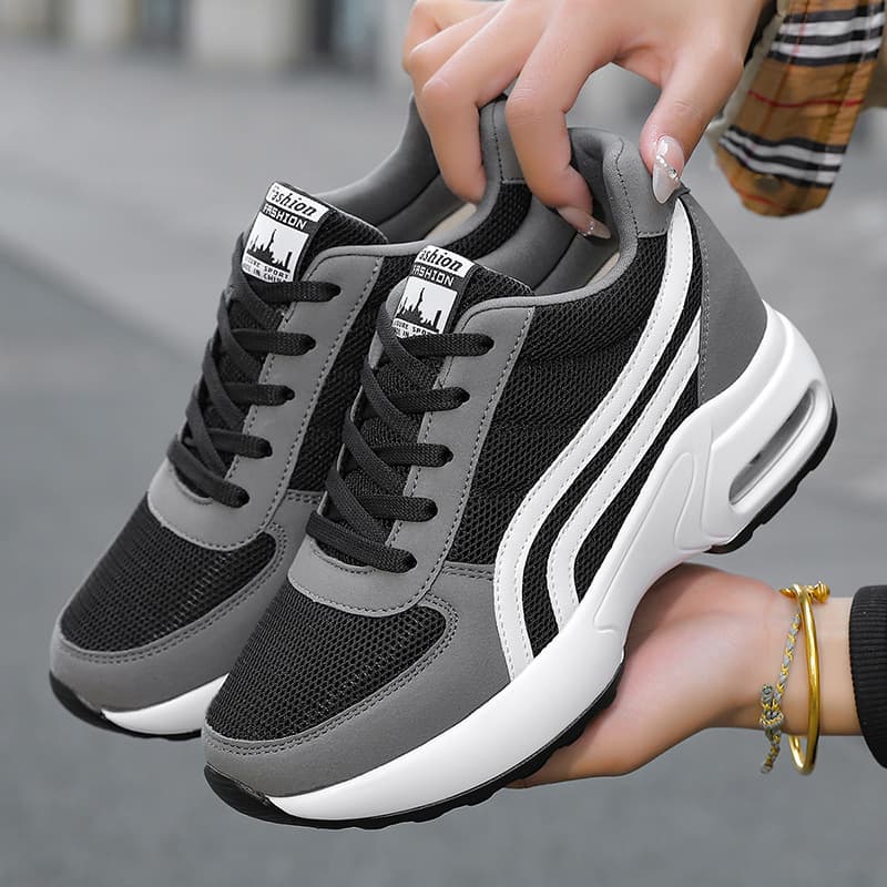Factory Wholesale Spring Soft Sole Mesh Breathable Height-Increasing Women's Sports Running Shoes Platform Shoes Summer Casual Shoes