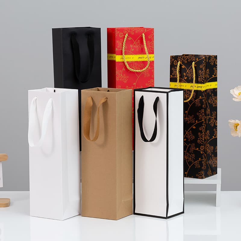 In-stock wine bags, red wine tote bags, high-end wine gift packaging shopping bags, black card single/double paper bags