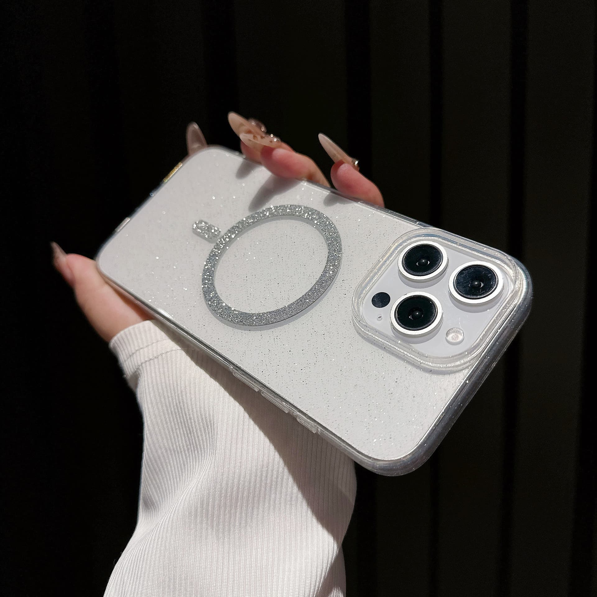 Compatible with Apple iPhone 16 Pro Max Magnetic Transparent Glitter Case, iPhone 15 Pro Soft Shockproof Protective Cover