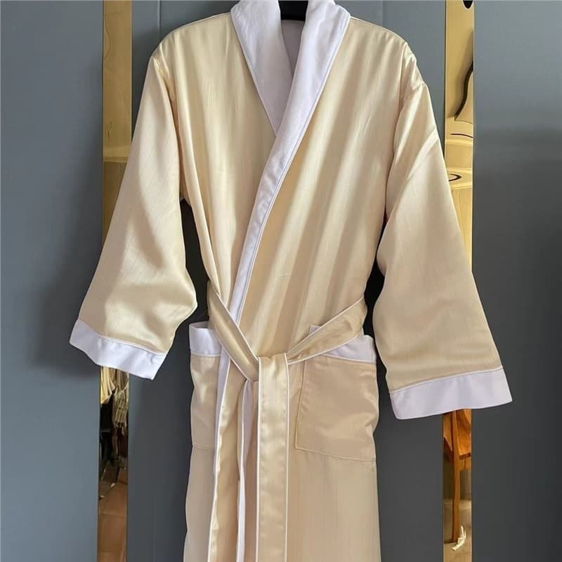 Five-star men's and women's hotel couples' long bathrobes, pure cotton sleep robes, fast-drying, absorbent, soft, double-layer, all-season.