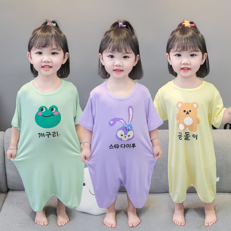 Girls' Summer Thin Pajamas, Cotton Baby Romper, Infant Sleepwear, Kids' Short-Sleeve Bodysuit, Air Conditioning Wear