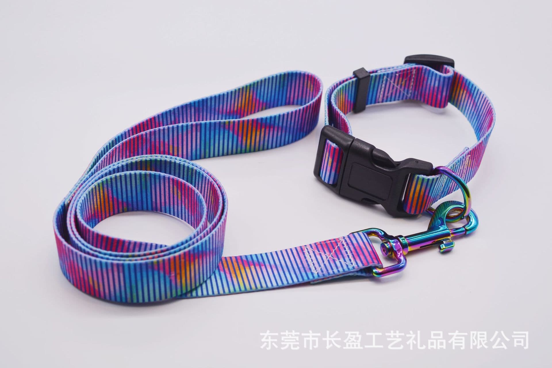 Design Polyester Digital Heat Transfer Gradient Colorful Dog Collar Leash Set Manufacturer Wholesale