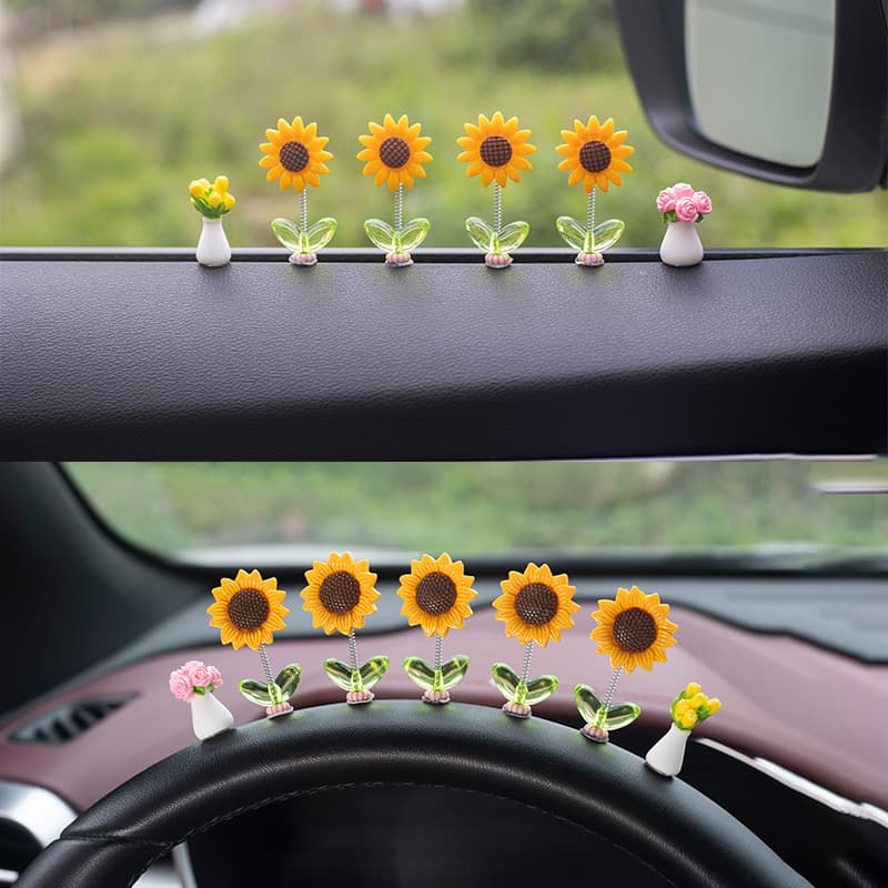 Trending Cute Nodding Sunflower Car Decoration, Fresh Flower Style Dashboard Ornament