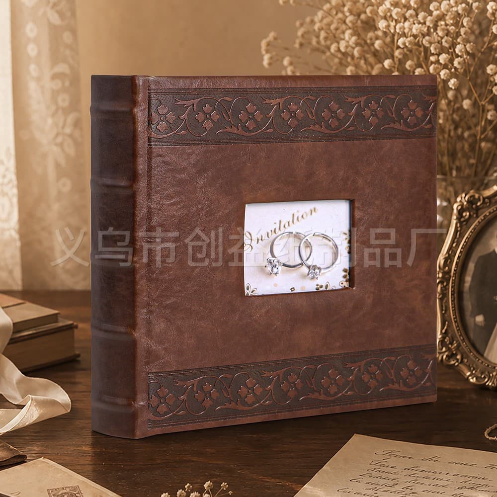 Vintage Retro PU Leather Wedding Photo Album 6-inch, 200 Photo Storage Memory Book