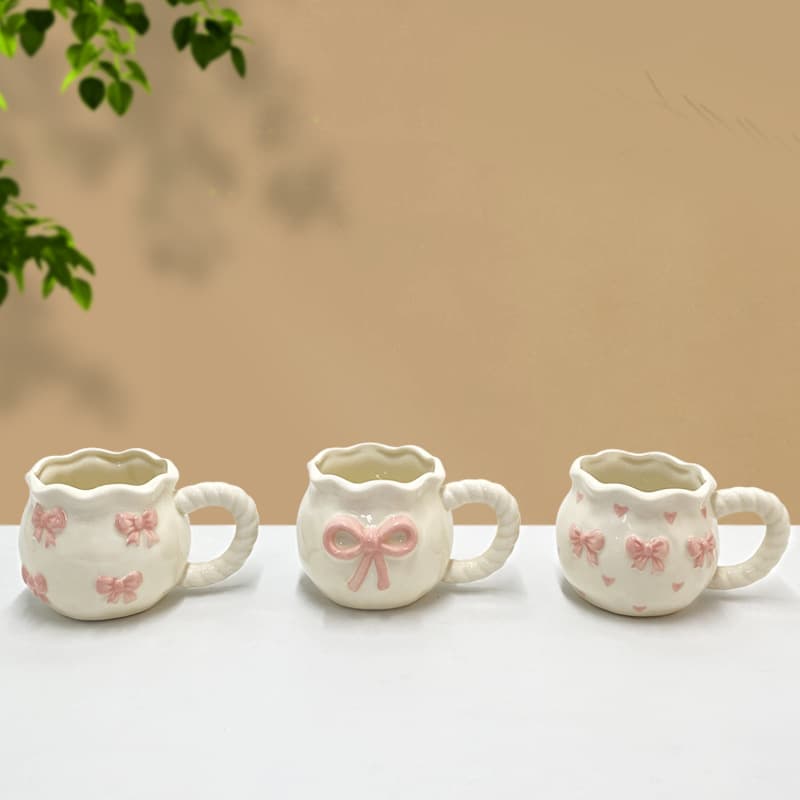 Cross-border delivery ins style girly heart-shaped bow coffee cup afternoon tea ceramic cup cute mug