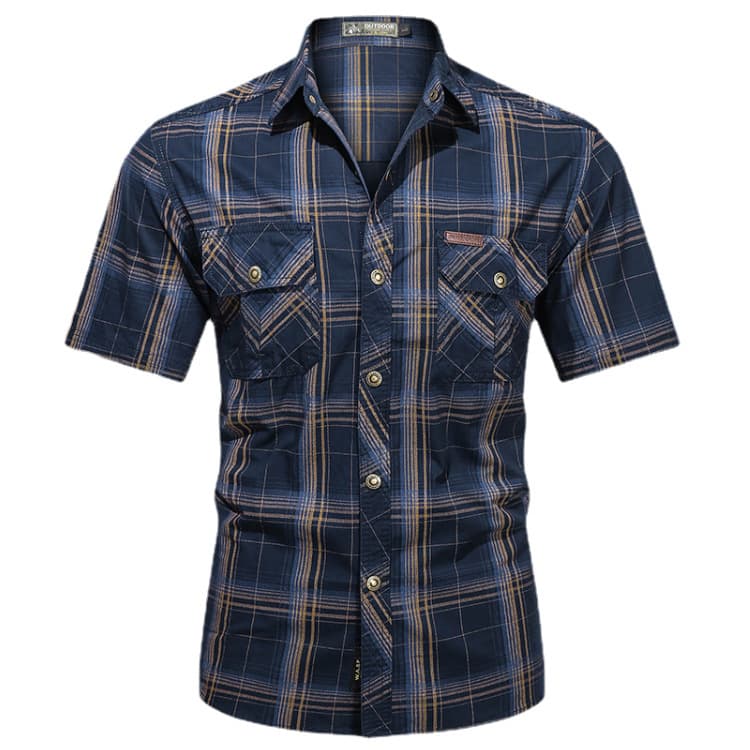 Cross-border Summer New Plus Size Cotton Short Sleeve Shirt for Men, Middle-aged and Young Loose Casual Thin Plaid Shirt