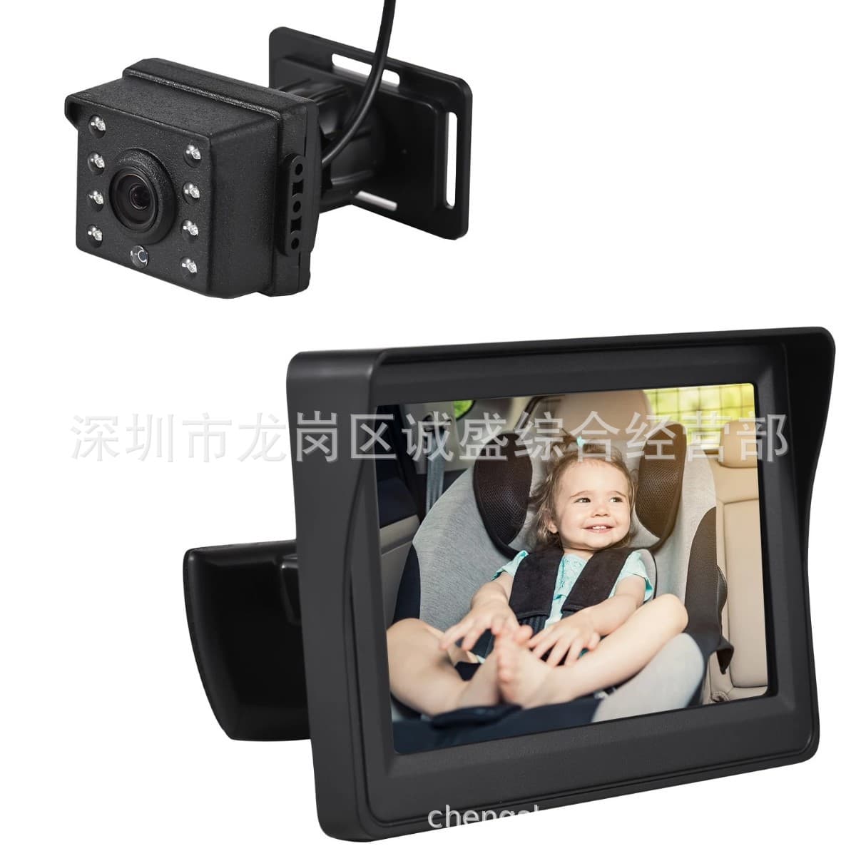Cross-border car seat rearview monitor with 4.3-inch IPS screen, high-definition infrared night vision, 1080p resolution.