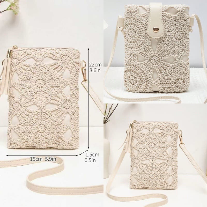 2026 New Straw Woven Bag Versatile Hollow Out Crossbody Bag Retro Casual Beach Floral Shoulder Crossbody Bag for Women