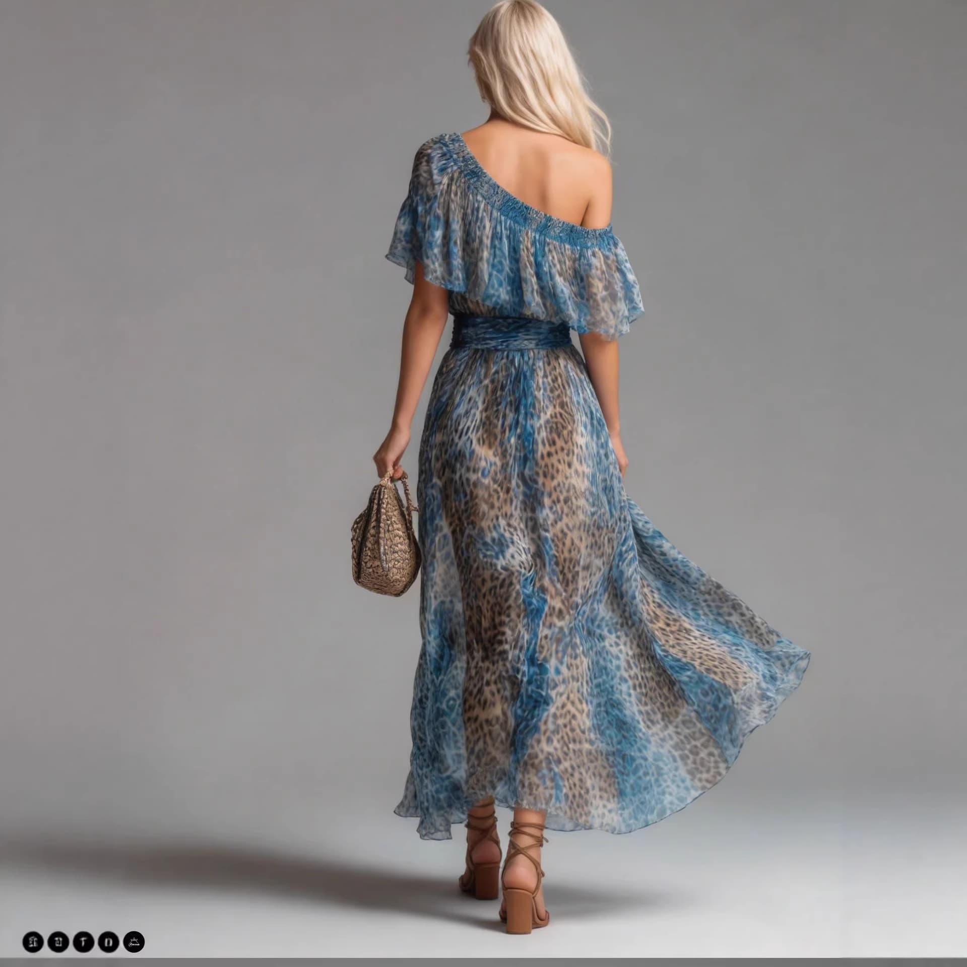 European and American Hot Selling Women's Wild Leopard Print Off-Shoulder Ruffle Waist Long Dress Elegant Flared Dress 10653