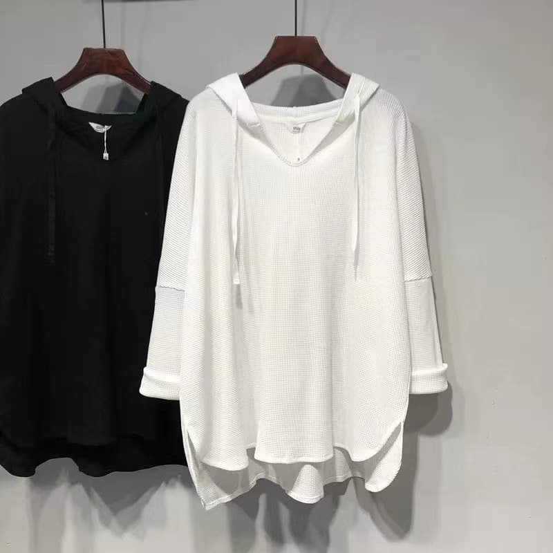 2024 Autumn/Winter New Women's Hooded Plus Size Slimming Long Sleeve T-Shirt Versatile Student Top Polyester Fiber