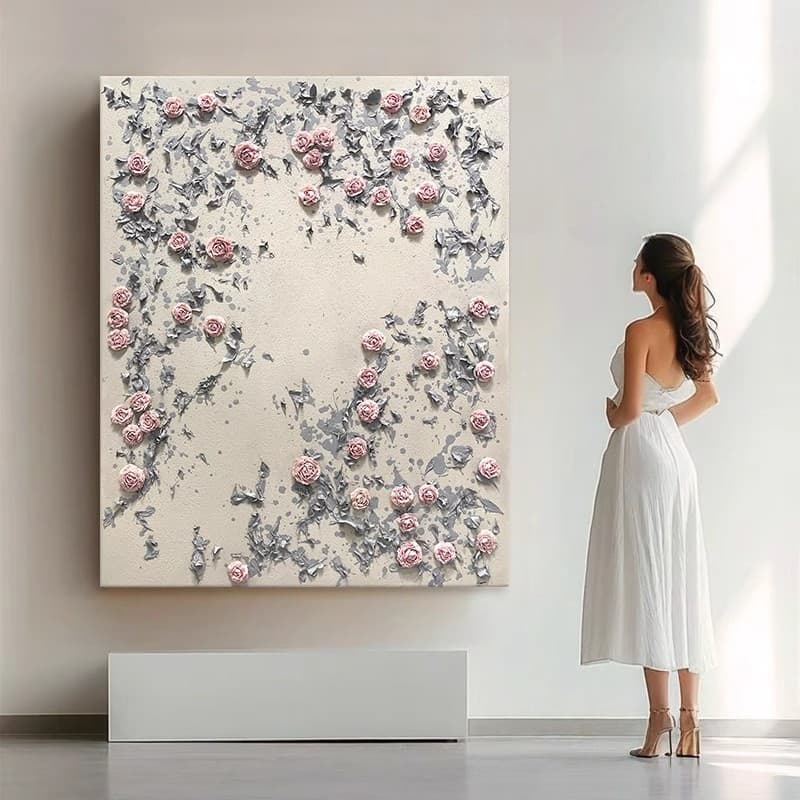 Dafen Village Original Hand-Painted Oil Painting Cream Style Living Room Decorative Art, High-End 3D Floral Entryway Texture Painting