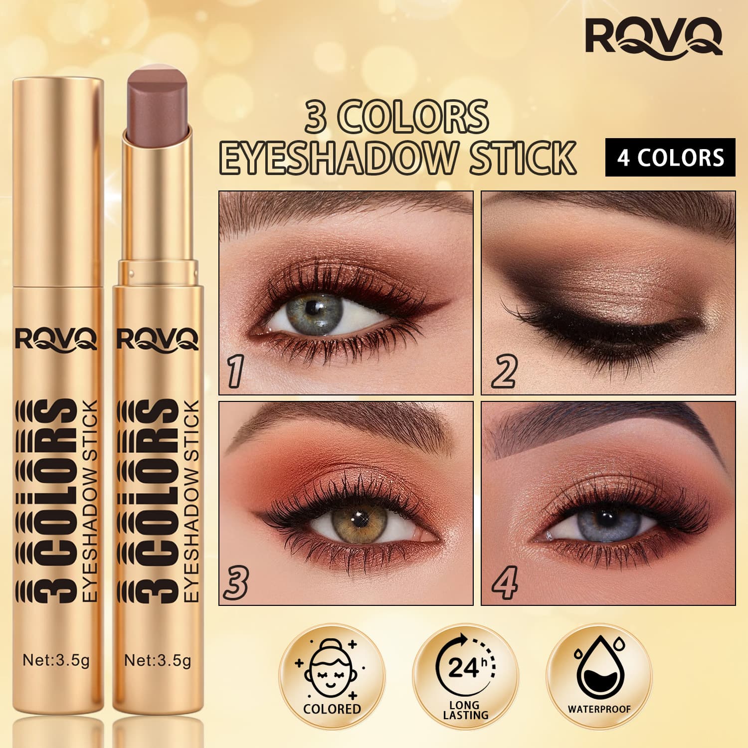 RQVQ Three-Color Eyeshadow Stick Matte Fine Shimmer Natural Gradient Eyeshadow One-Swipe Application Lazy Eyeshadow Stick