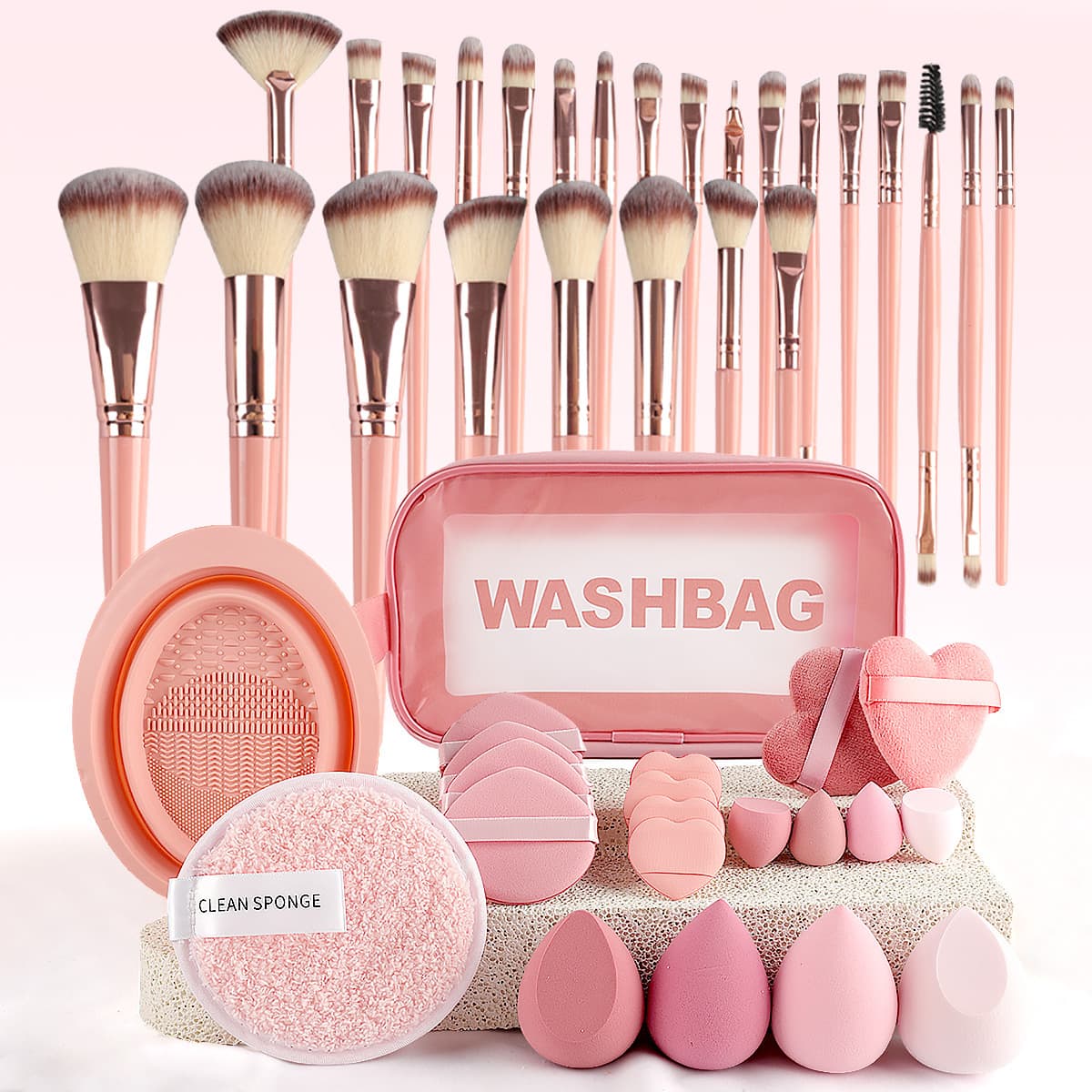 46-Piece Makeup Tool Set with Bag, 25-Piece Makeup Brush, Powder Puff, Travel Pre- and Post-Makeup Full Kit