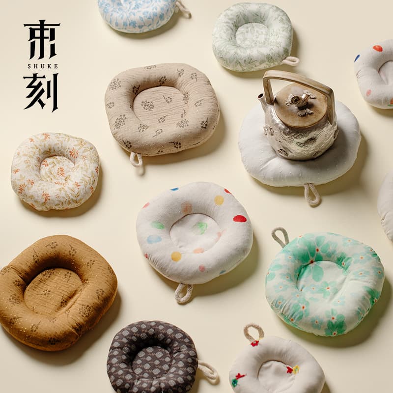 Shuke Japanese-style Cotton and Linen Fabric Tea Boat, Thickened Heat-insulating Teapot Mat, Donut Master Cup Coaster, Tea Mat, Milk Cup Coaster