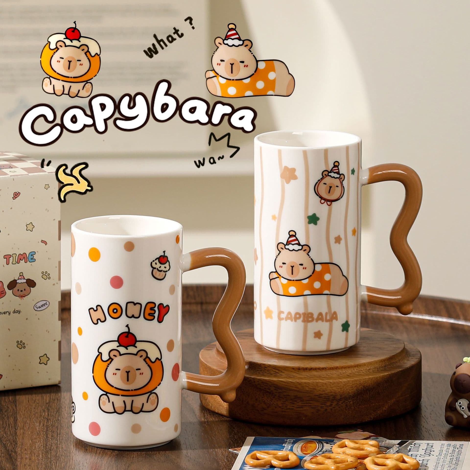 Kapibala high-looking straight mark ceramic water cup lid spoon cute gift box birthday creative companion gift