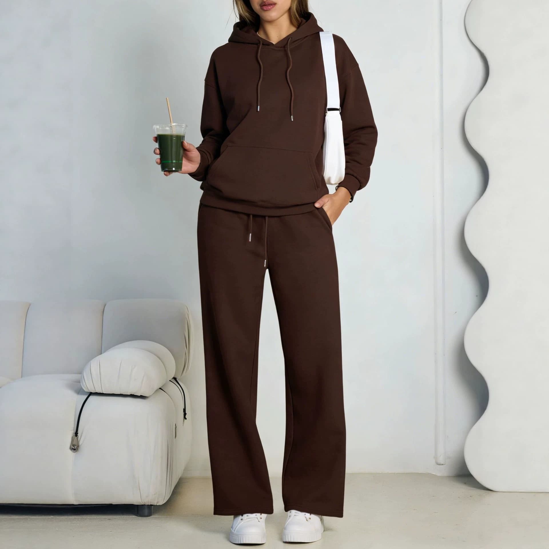 Women's Casual Sportswear Set Spring Autumn New Loose Hoodie Sweatshirt and Wide-Leg Pants Two-Piece Korean Lazy Style